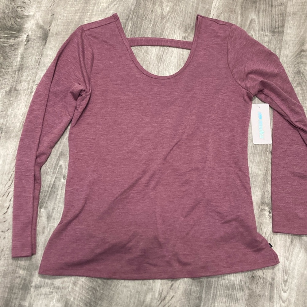 Long sleeve, dark mauve, open back detail